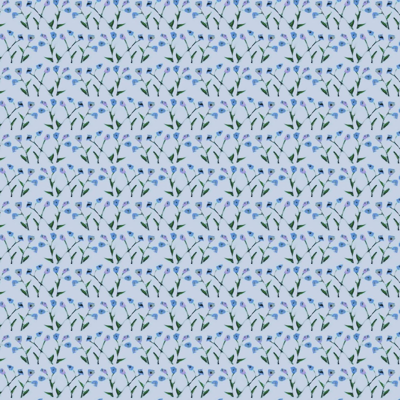 Genevieve wallpaper pattern, periwinkle florals on pale blue background, Erin Donahue Tice on Tampa Home & Garden Store