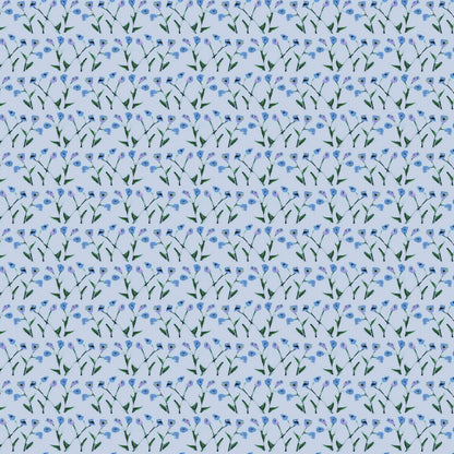 Genevieve wallpaper pattern, periwinkle florals on pale blue background, Erin Donahue Tice on Tampa Home & Garden Store