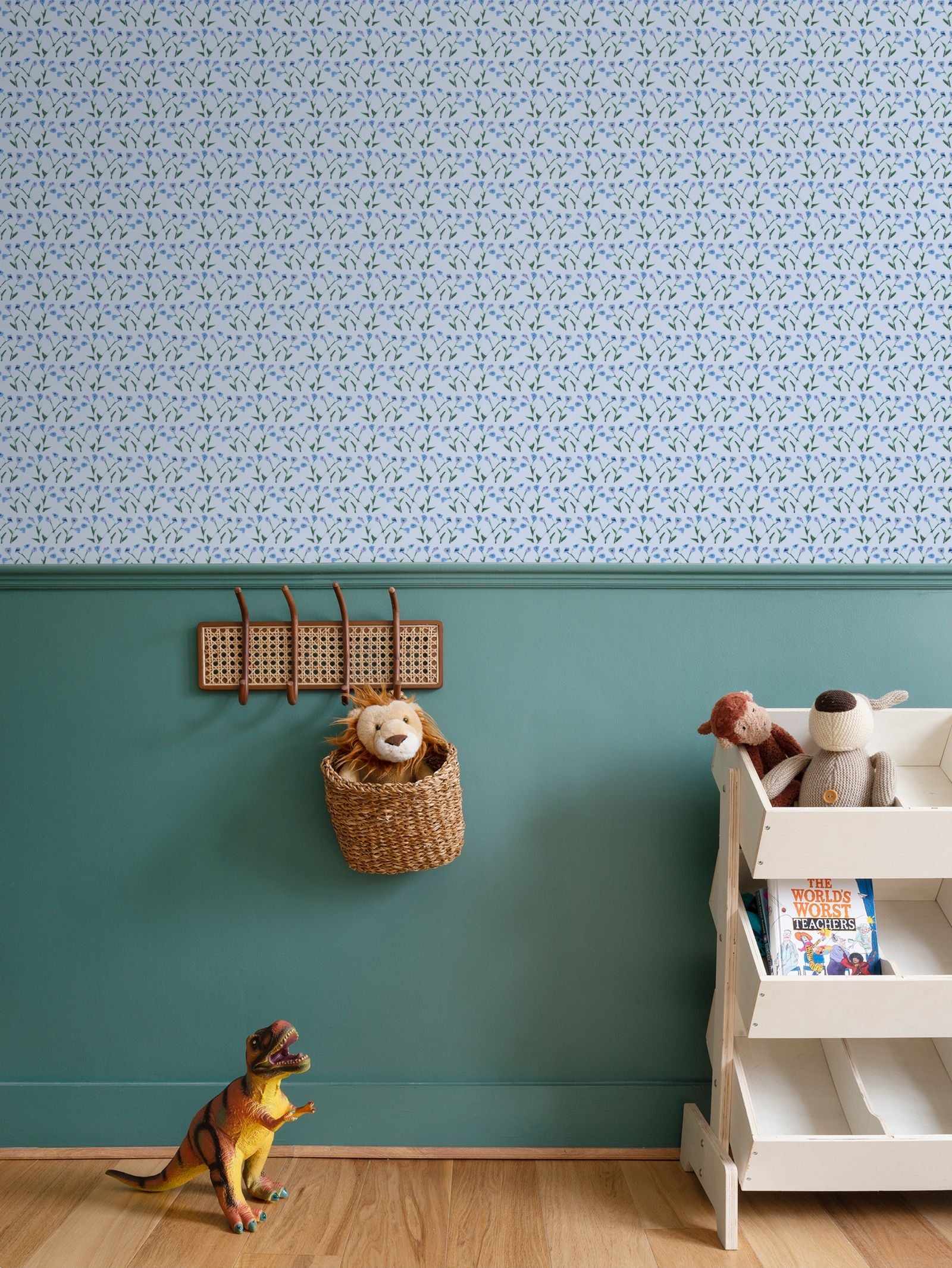 Genevieve Wallpaper Periwinkle Multi by Erin Donahue Tice, repeat floral pattern in blue tones on Tampa Home & Garden Store
