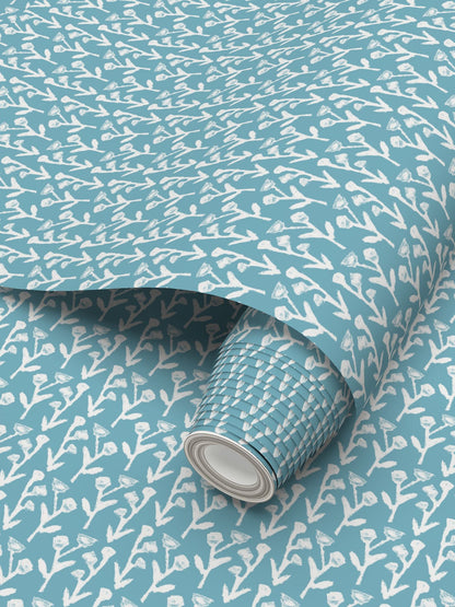 Ivy Wallpaper Slate repeat pattern on teal with white brushstroke ivy by Erin Donahue Tice on Tampa Home & Garden Store