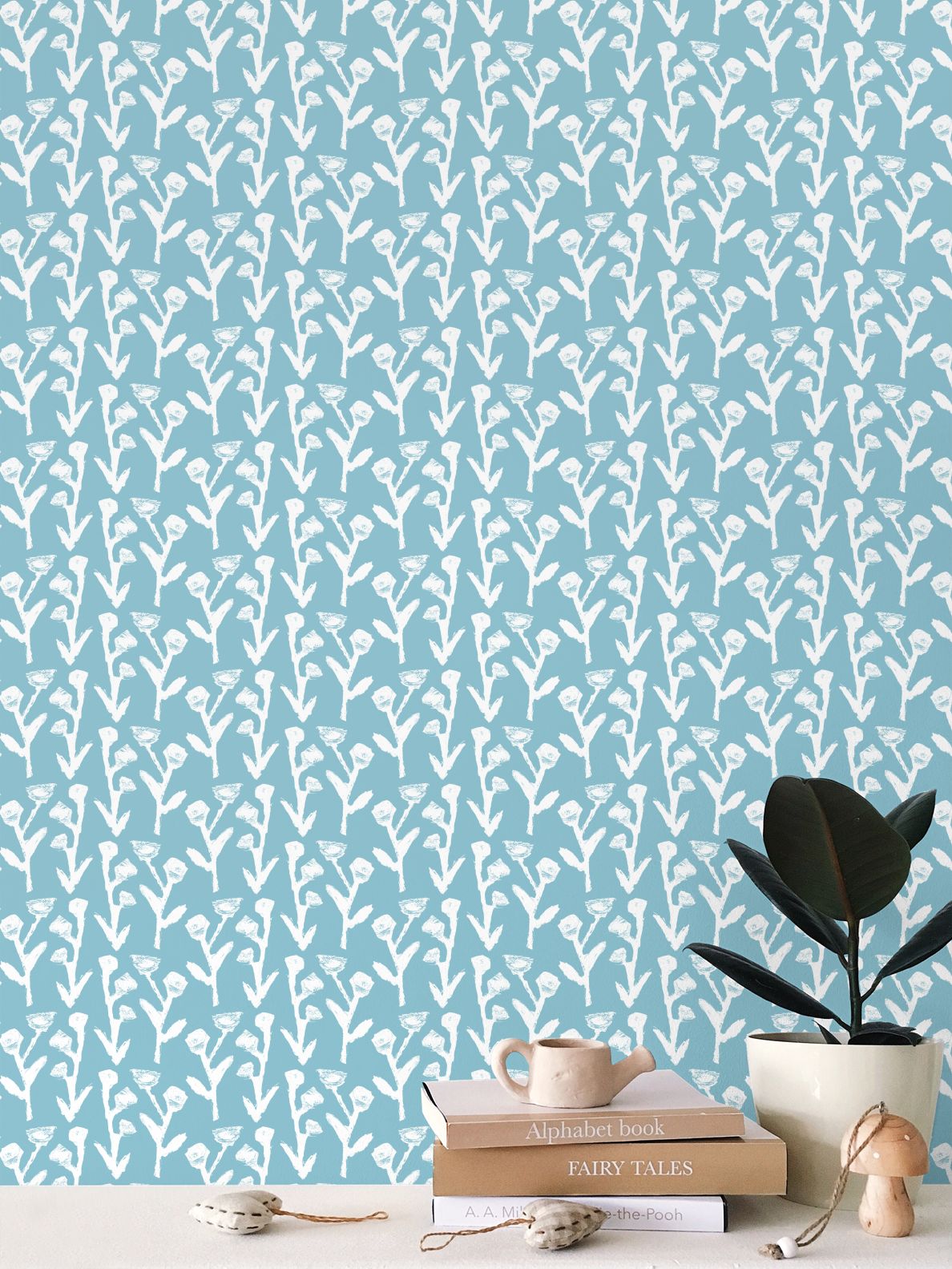 Ivy Wallpaper (Slate) repeat-pattern wallpaper by Erin Donahue Tice with white ivy motif on Tampa Home & Garden Store