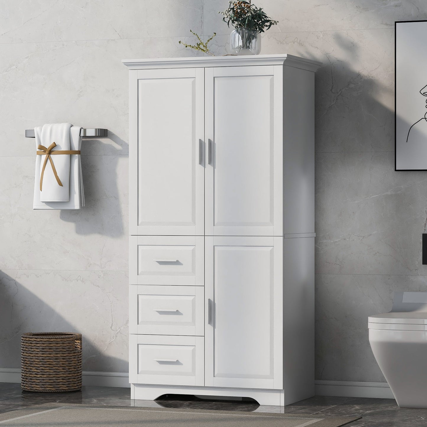 Tall white storage cabinet with paneled doors for bathroom or office by HouseOfZazla on Tampa Home & Garden Store
