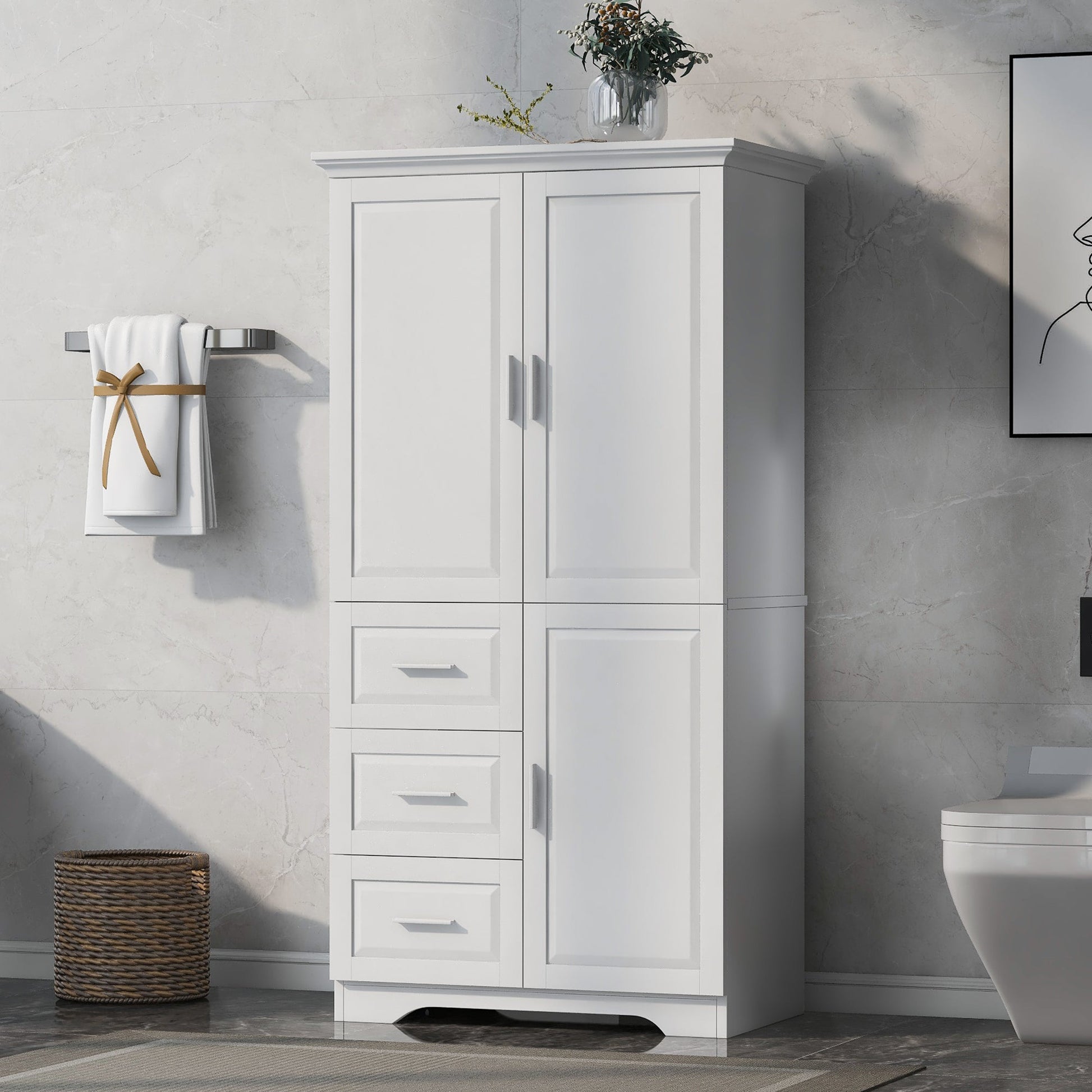 Tall white storage cabinet with paneled doors for bathroom or office by HouseOfZazla on Tampa Home & Garden Store
