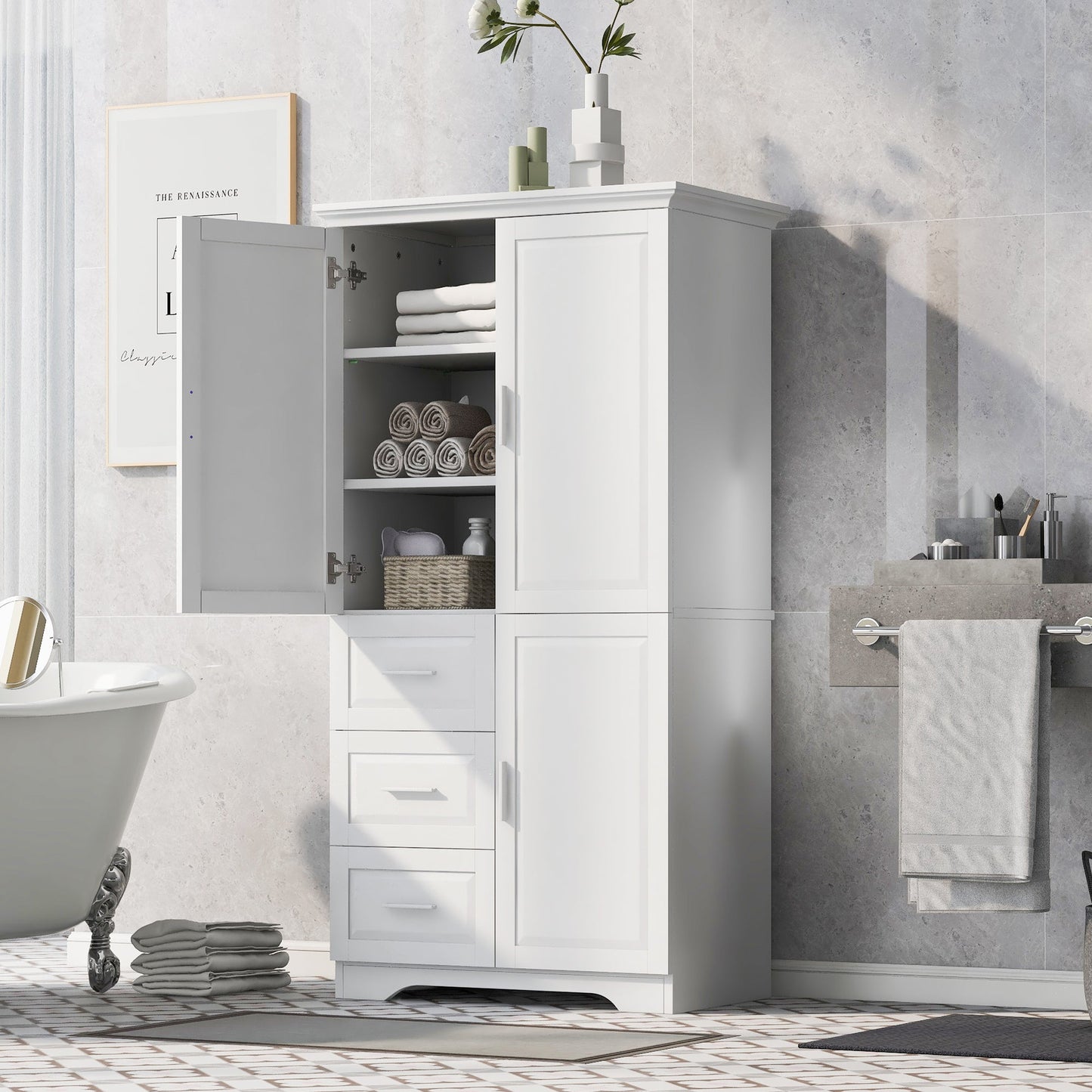 Tall and wide storage cabinet with doors in white for bathroom or office by HouseOfZazla on Tampa Home & Garden Store