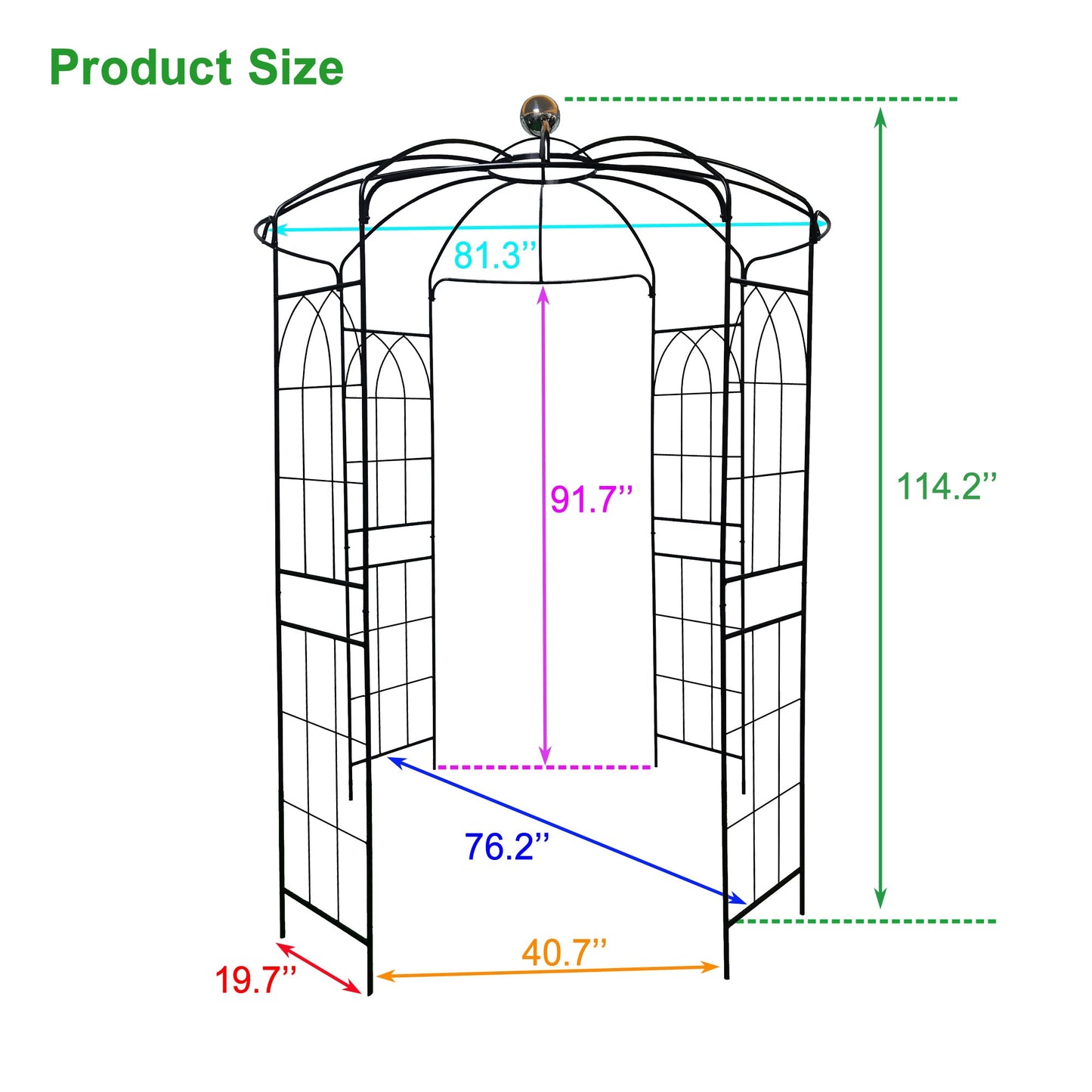 Metal garden arch by HouseOfZazla, black iron with decorative dome top and lattice panels on Tampa Home & Garden Store
