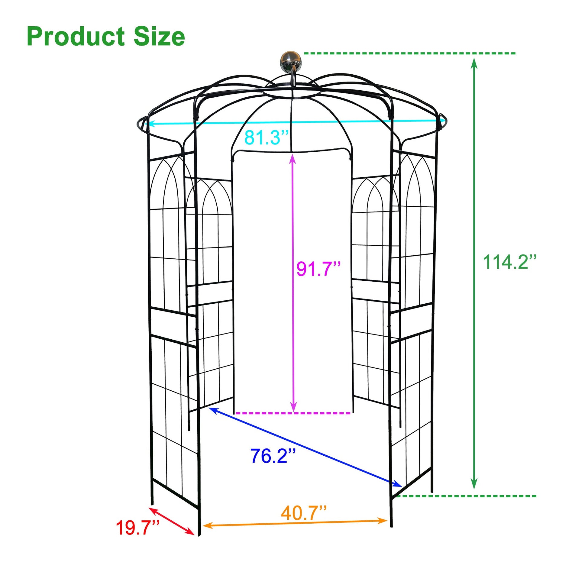 Metal garden arch by HouseOfZazla, black iron with decorative dome top and lattice panels on Tampa Home & Garden Store