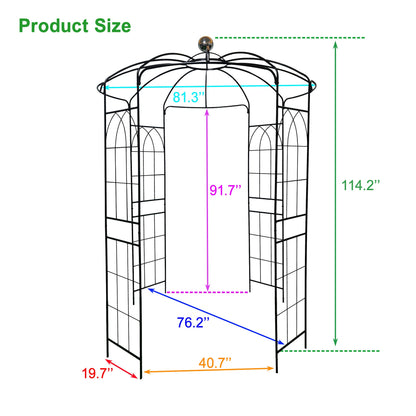 Metal garden arch by HouseOfZazla, black iron with decorative dome top and lattice panels on Tampa Home & Garden Store