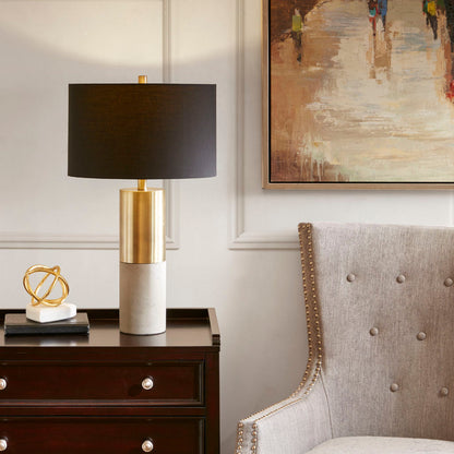 Concrete Table Lamp by HouseOfZazla with black shade atop gold-brass concrete base on Tampa Home & Garden Store