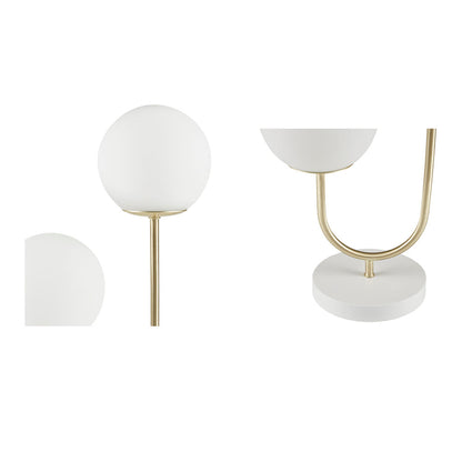 Metal 2-light lamp with two glass globes and brass arms on a base on Tampa Home & Garden Store