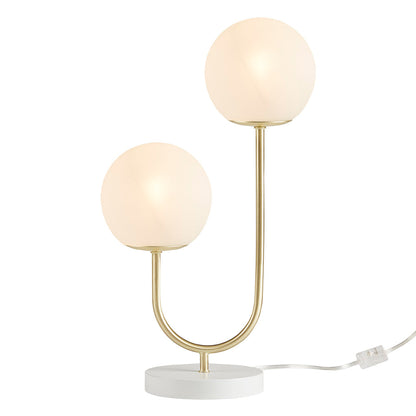 Metal 2-Light Globe Lamp with brass arms and frosted globes on base on Tampa Home & Garden Store