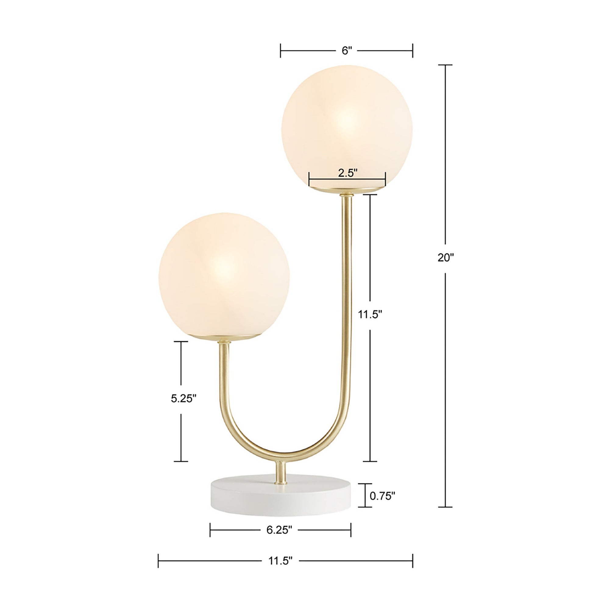 Metal 2-Light Globe Table Lamp in brass finish with frosted glass globes HouseOfZazla on Tampa Home & Garden Store