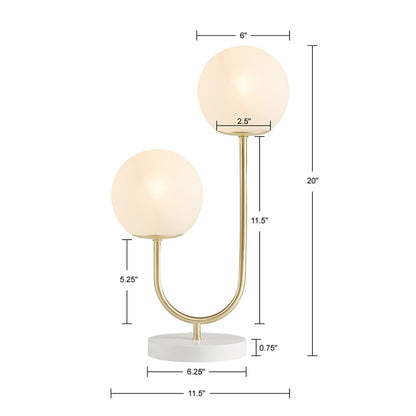 Metal 2-Light Globe Table Lamp in brass finish with frosted glass globes HouseOfZazla on Tampa Home & Garden Store