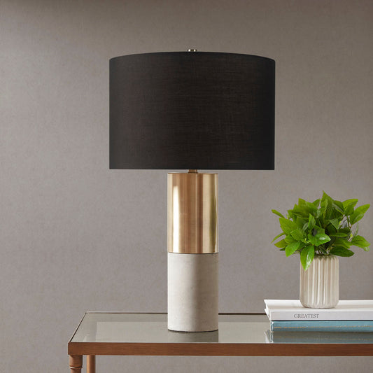 Concrete table lamp with black shade and brass accent on concrete base by HouseOfZazla on Tampa Home & Garden Store