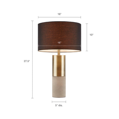 Concrete table lamp with dark brown drum shade and brass stem by HouseOfZazla on Tampa Home & Garden Store