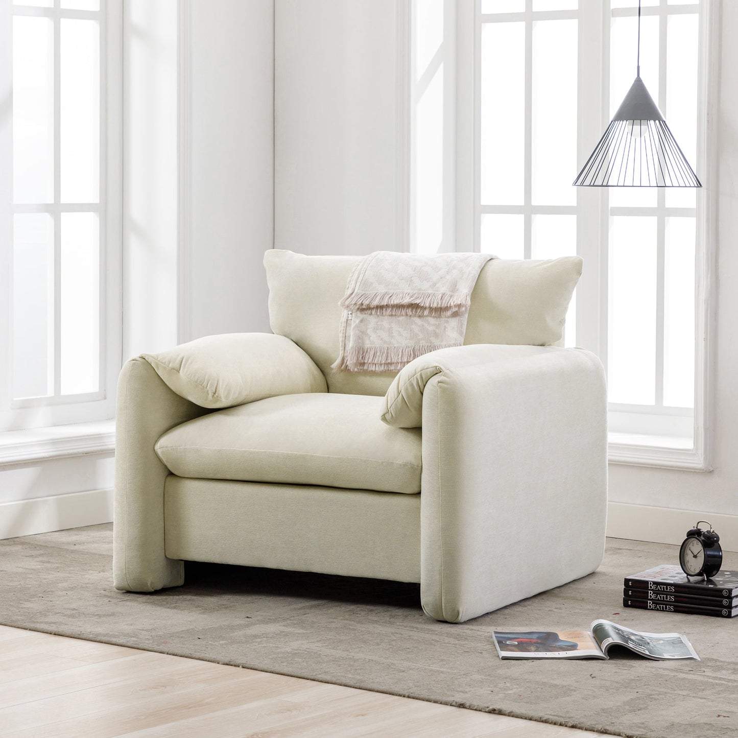 Modern Style Chenille Oversized Armchair Accent Chair beige chenille upholstery on Tampa Home & Garden Store