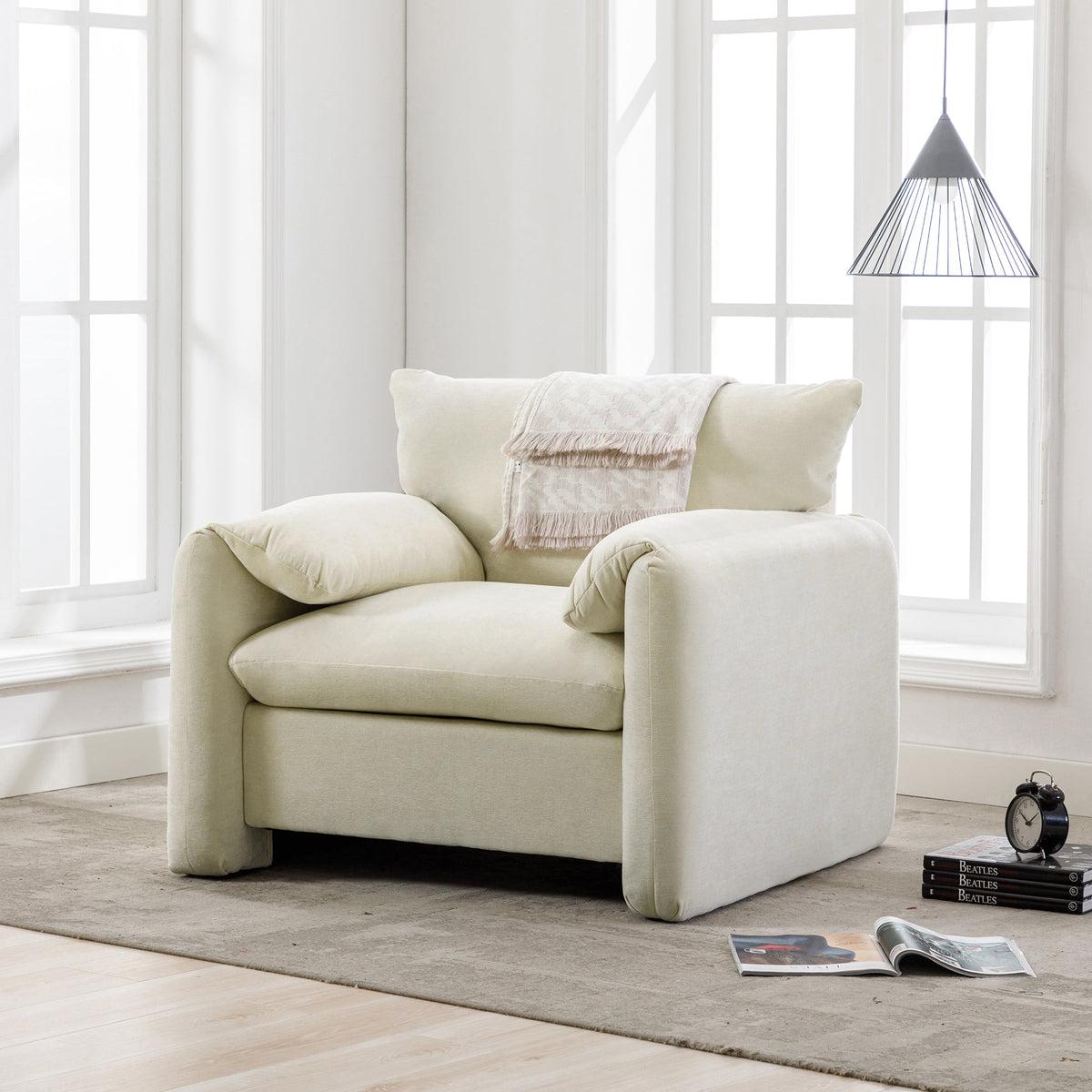 Modern Style Chenille Oversized Armchair Accent Chair beige chenille upholstery on Tampa Home & Garden Store