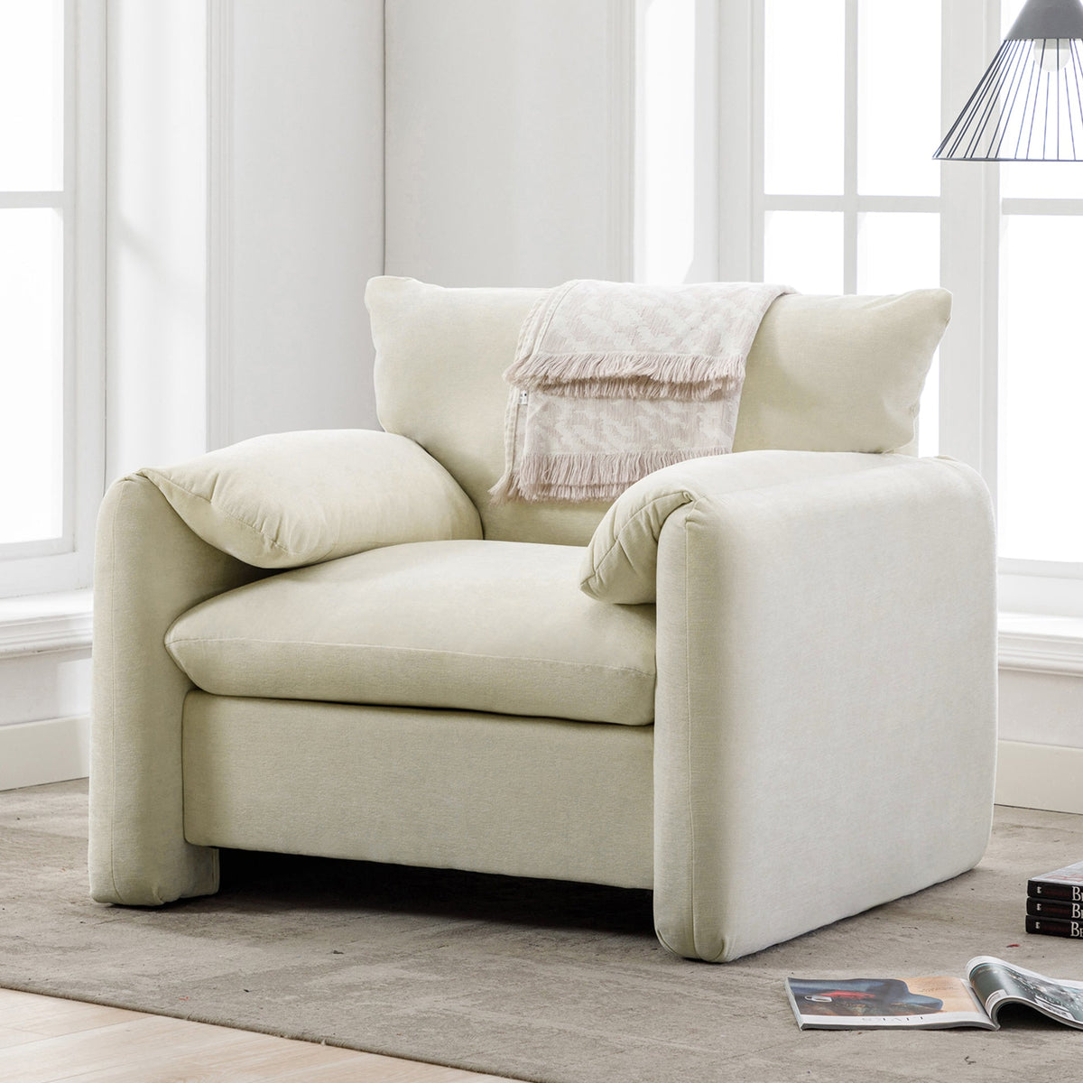 Modern Style Chenille Oversized Armchair Accent Chair in cream chenille by HouseOfZazla on Tampa Home & Garden Store