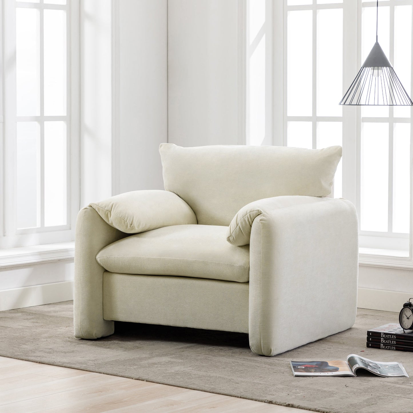 Modern style chenille oversized armchair in beige by HouseOfZazla for chairs & accent seating on Tampa Home & Garden Store