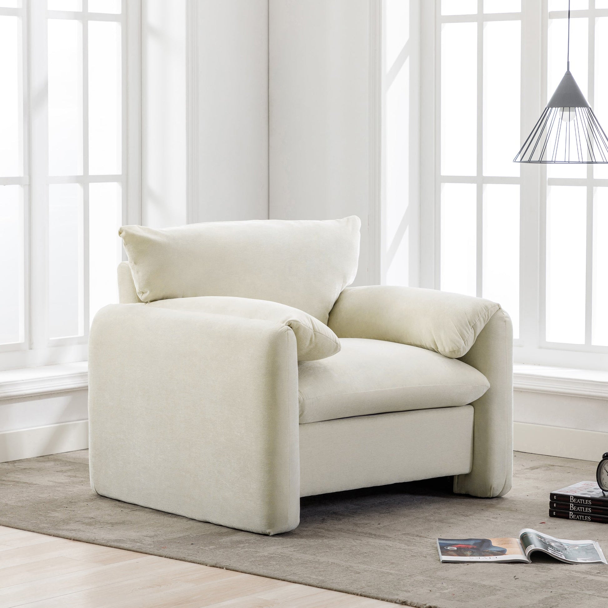 Modern Style Chenille Oversized Armchair in cream with plush cushions on Tampa Home & Garden Store
