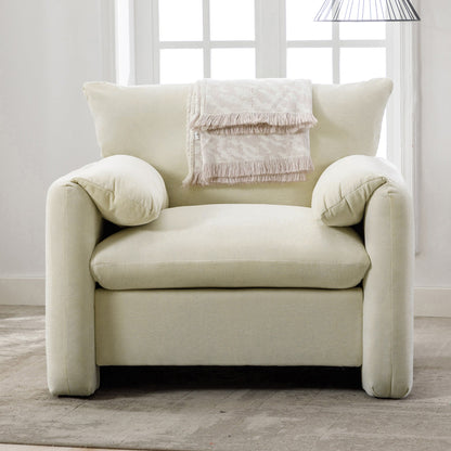 Modern Style Chenille Oversized Armchair in cream with fringed throw blanket by HouseOfZazla on Tampa Home & Garden Store