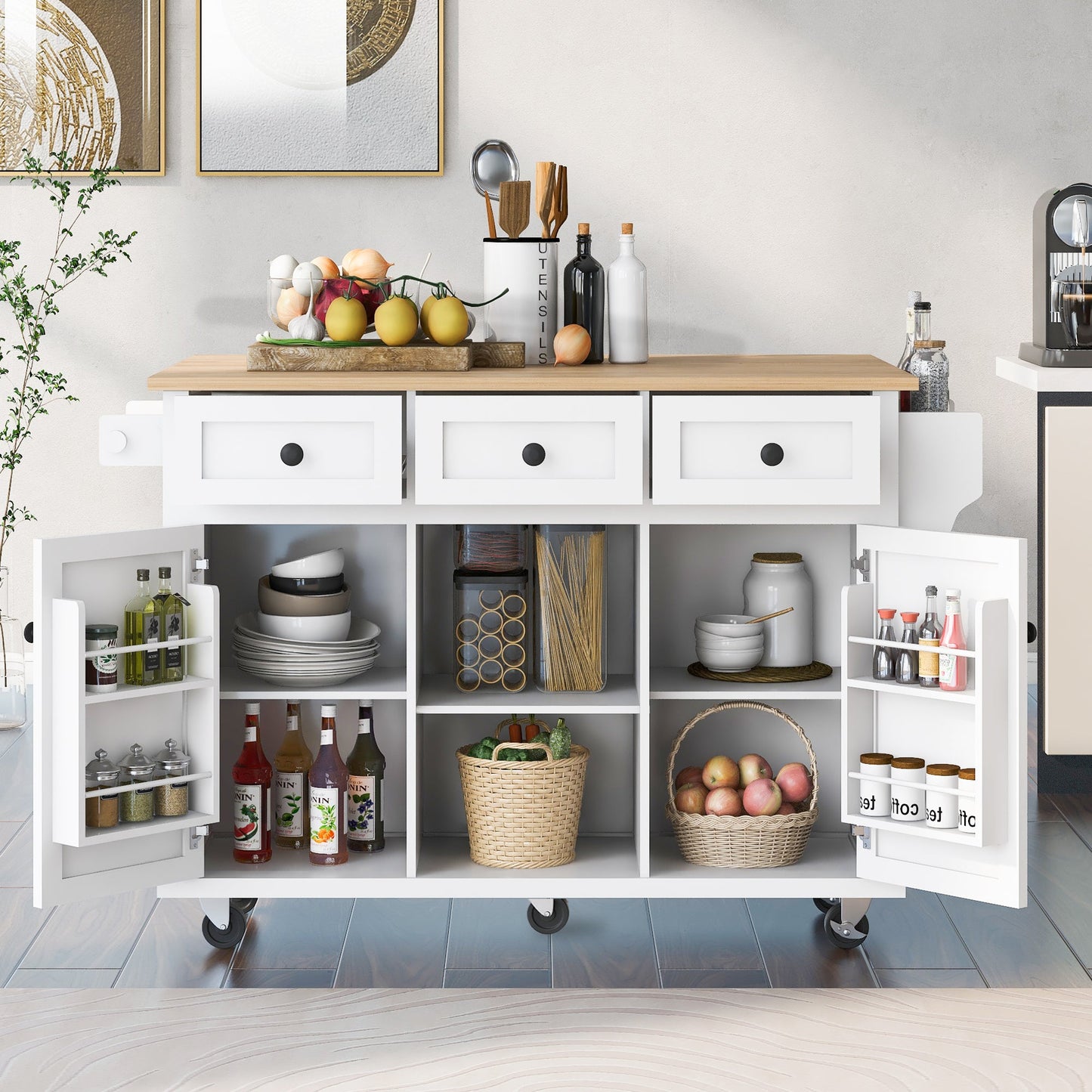 Rubberwood Kitchen Cart and Drop Leaf Top