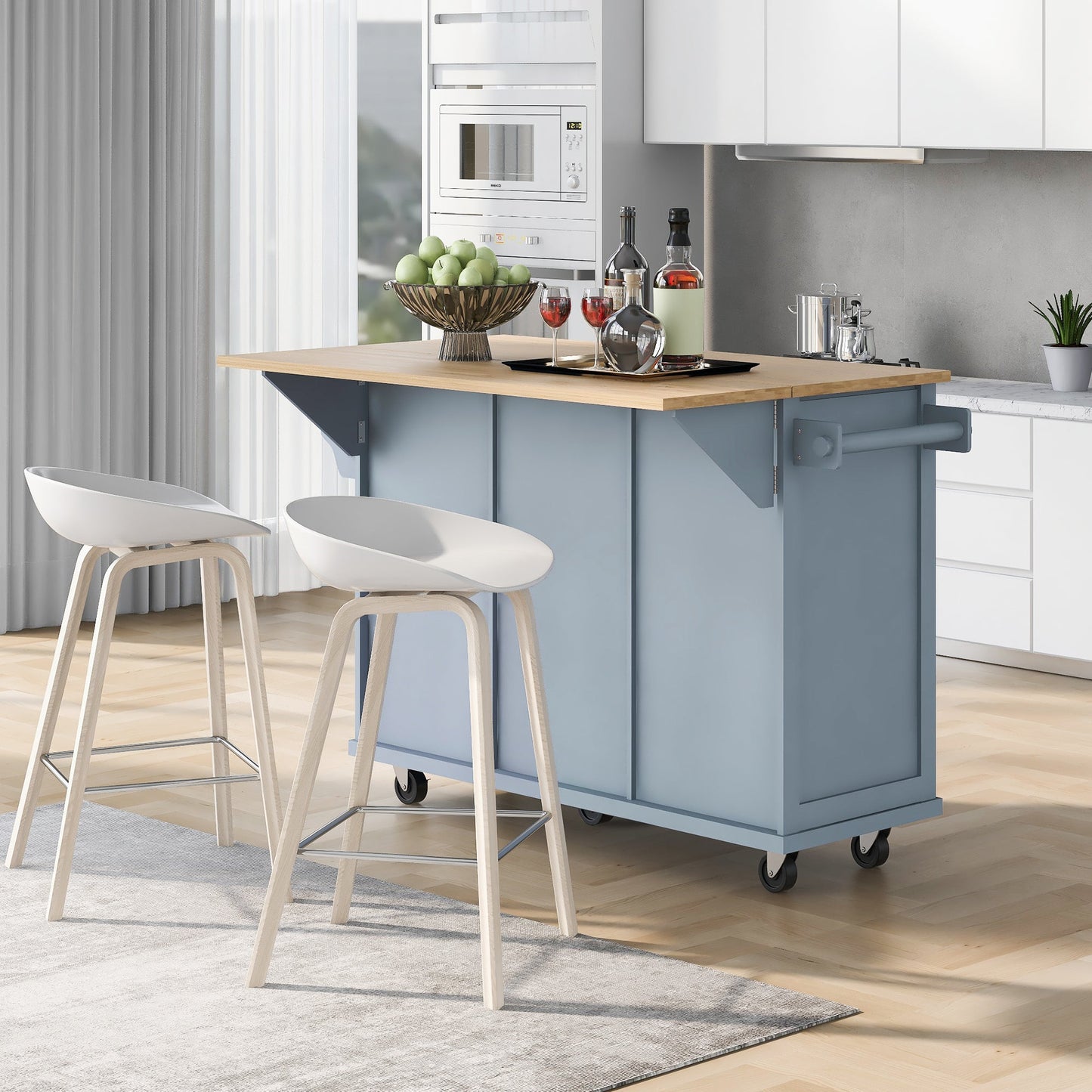 Rubberwood Kitchen Cart and Drop Leaf Top