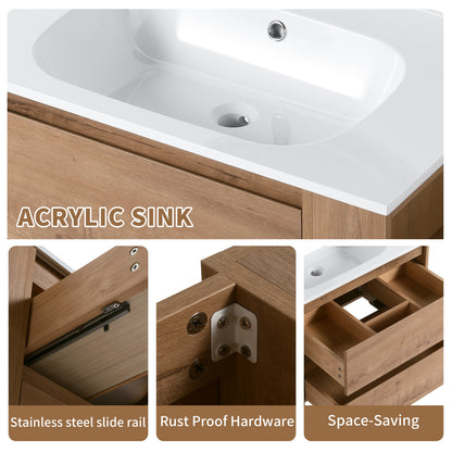 30-inch wall-mount bathroom vanity and gel sink with white acrylic basin, wood finish base by HouseOfZazla on Tampa Home & Garden Store