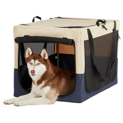 Adjustable Fabric Dog Crate beige with black mesh panels SunnyPet HouseOfZazla on Tampa Home & Garden Store