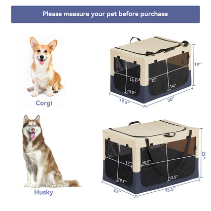 Adjustable Fabric Dog Crate by SunnyPet, beige fabric with black mesh panels and carry straps on Tampa Home & Garden Store