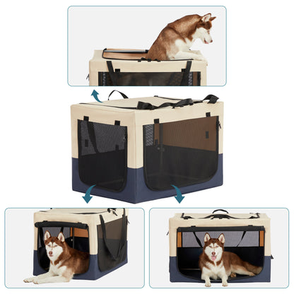 Adjustable fabric dog crate beige with mesh doors by HouseOfZazla for pets on Tampa Home & Garden Store