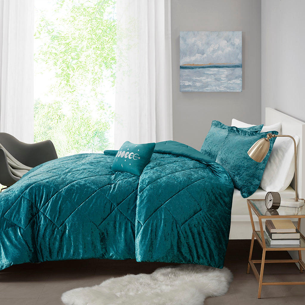 Full/Queen Velvet Comforter Set with Throw Pillow teal velvet quilting HouseOfZazla on Tampa Home & Garden Store