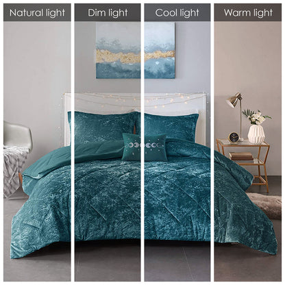 Full/Queen Velvet Comforter Set with Throw Pillow by HouseOfZazla in teal on Tampa Home & Garden Store