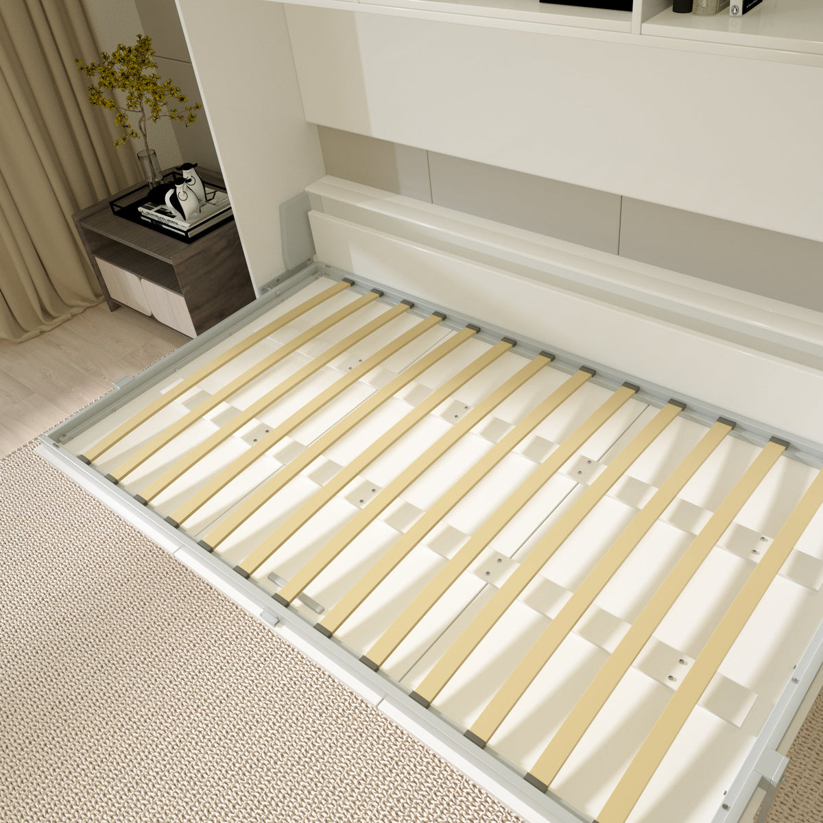 HouseOfZazla modern twin horizontal Murphy bed with built-in shelf storage in white on Tampa Home & Garden Store