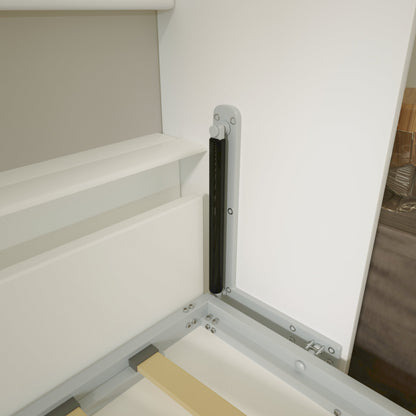 Twin size horizontal Murphy bed with shelf storage in white cabinet by HouseOfZazla on Tampa Home & Garden Store