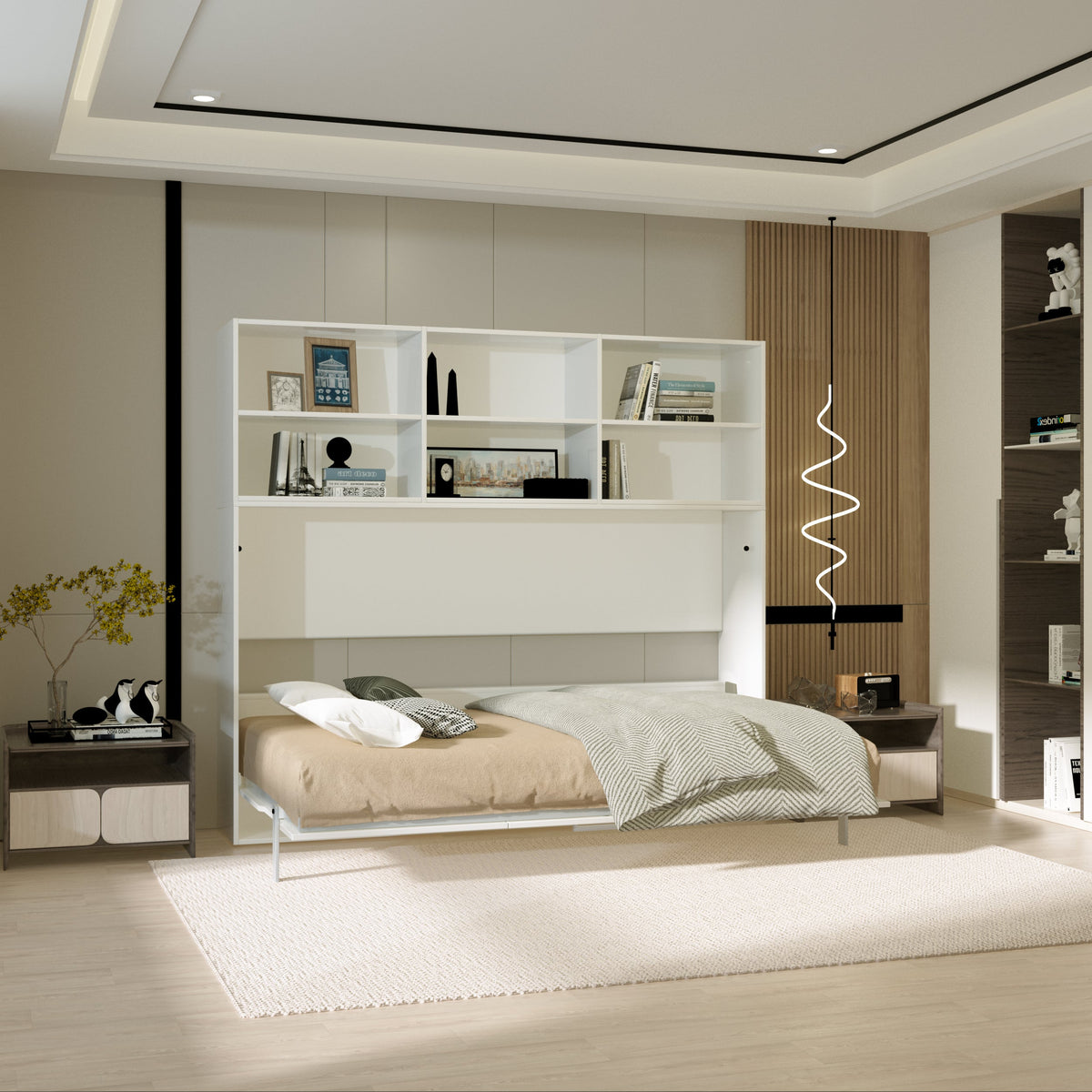 Modern Design Twin Size Horizontal Murphy Bed with Shelf Storage in white by HouseOfZazla on Tampa Home & Garden Store