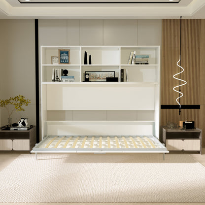 Twin size horizontal Murphy bed with shelf storage, white frame, HouseOfZazla on Tampa Home & Garden Store