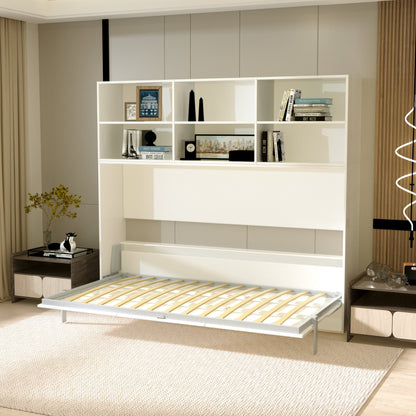 Twin size horizontal Murphy bed with shelf storage by HouseOfZazla, white finish on Tampa Home & Garden Store