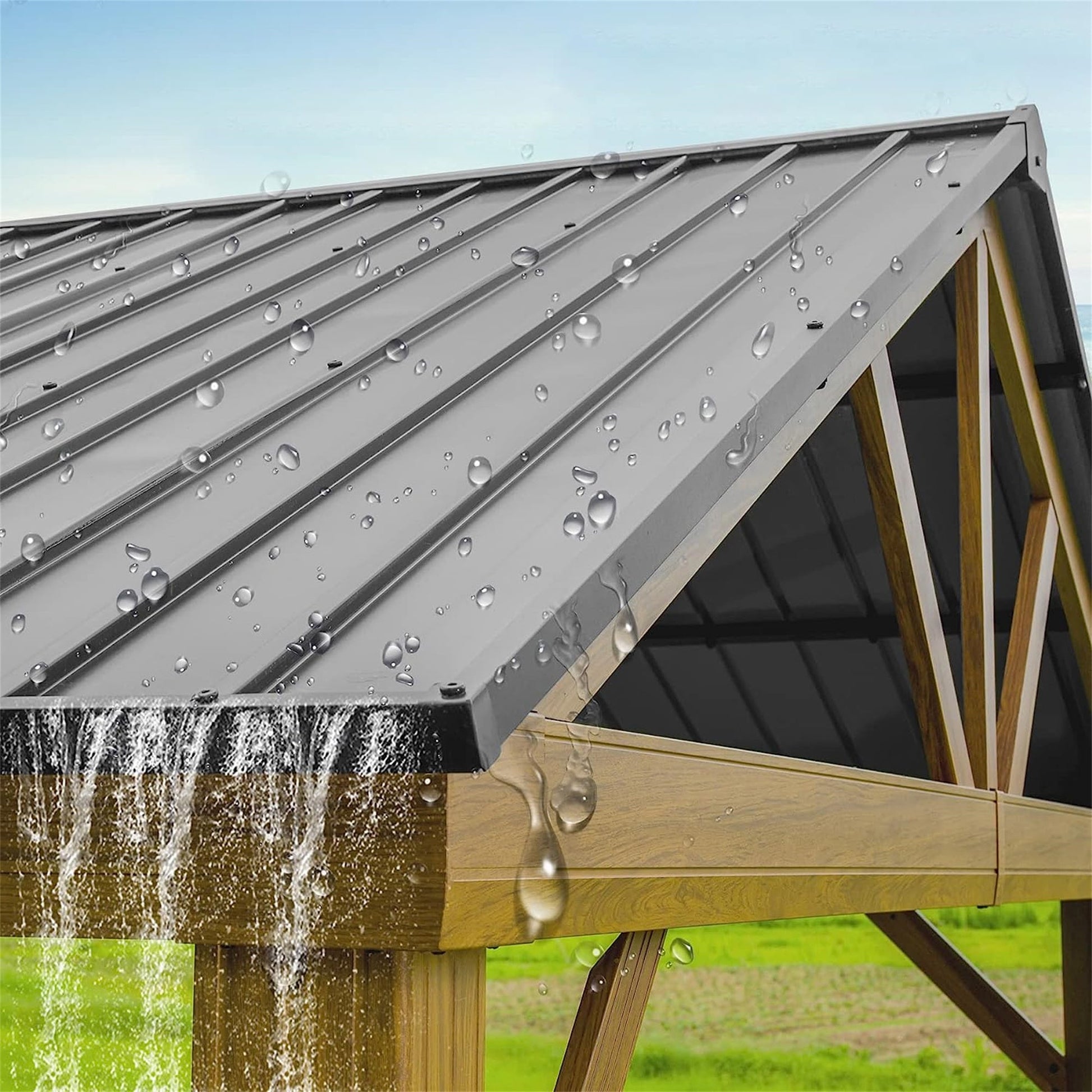12x14 hardtop aluminum gazebo roof with rain droplets HouseOfZazla on Tampa Home & Garden Store