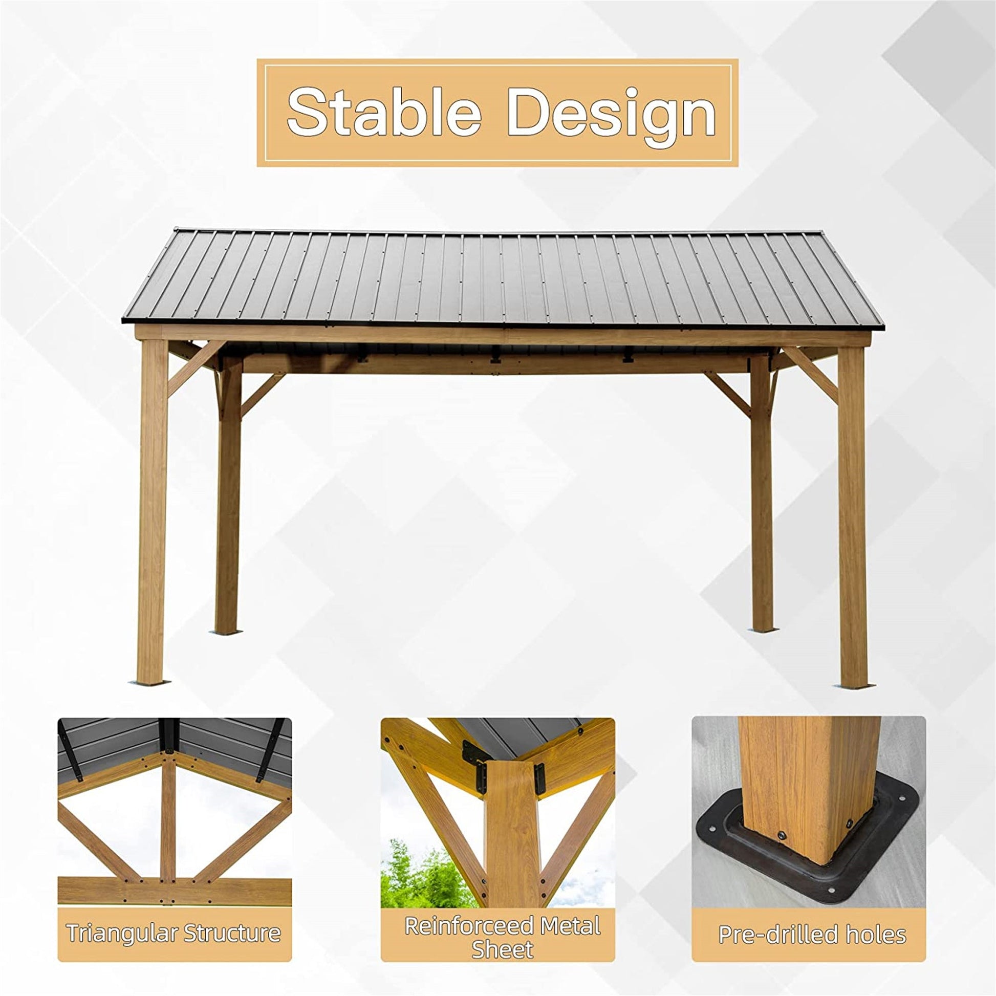 12x14 hardtop gazebo outdoor aluminum gazebo with gray metal roof and natural wood posts on Tampa Home & Garden Store