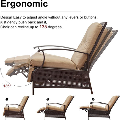 Sturdy Patio Recliner Chair and Foam Cushions