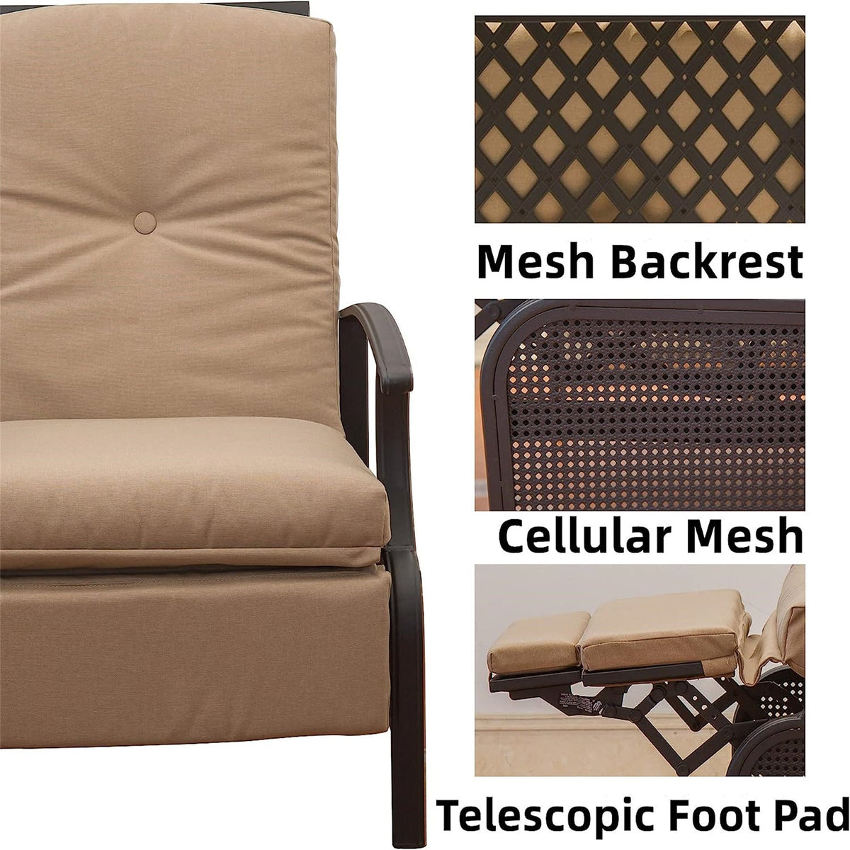 Sturdy Patio Recliner Chair and Foam Cushions