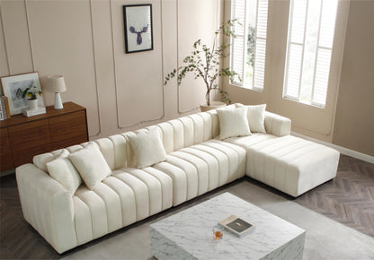 L-shape sectional sofa in ivory velvet with deep tufting and right chaise by HouseOfZazla on Tampa Home & Garden Store