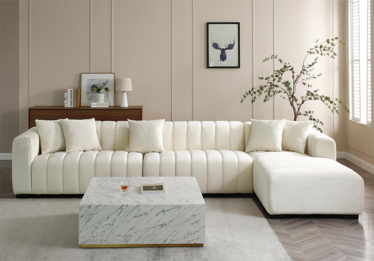 L-Shape sectional sofa with deep tufted white velvet, right chaise, by HouseOfZazla on Tampa Home & Garden Store