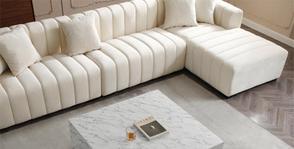 Velvet L-Shape sectional sofa with tufted cream upholstery and right chaise by HouseOfZazla on Tampa Home & Garden Store