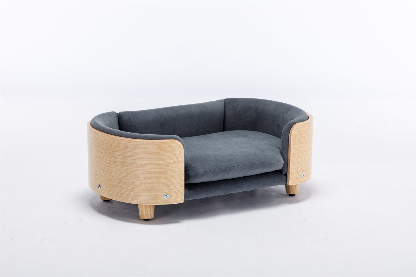 Scandinavian Elevated Dog Bed with Velvet Cushion gray fabric and wood frame HouseOfZazla on Tampa Home & Garden Store