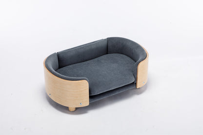 Scandinavian Style Elevated Dog Bed with Velvet Cushion dark gray wood frame on Tampa Home & Garden Store