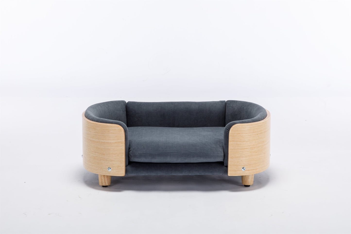 Scandinavian Style Elevated Dog Bed by HouseOfZazla Velvet Cushion fabric curved wood frame on Tampa Home & Garden Store