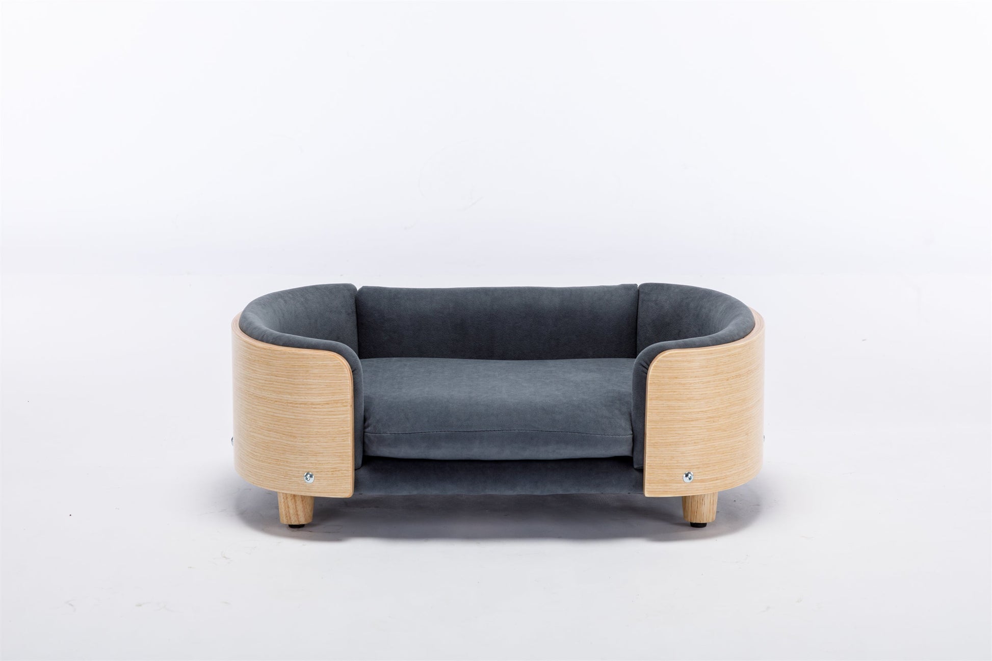 Scandinavian Style Elevated Dog Bed by HouseOfZazla Velvet Cushion fabric curved wood frame on Tampa Home & Garden Store