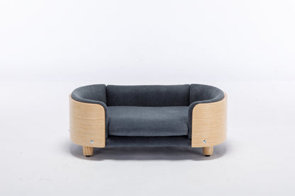 Scandinavian Style Elevated Dog Bed by HouseOfZazla Velvet Cushion fabric curved wood frame on Tampa Home & Garden Store