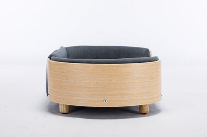 Scandinavian Style Elevated Dog Bed with Velvet Cushion in oak frame and charcoal gray upholstery on Tampa Home & Garden Store
